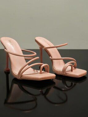 Strappy Nude Stiletto Heel Sandals With Open-Toe Square Design For Women
